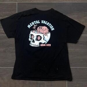 Skater XL alt streetwear Black Grim Days baggy graphic tee with cool back hit